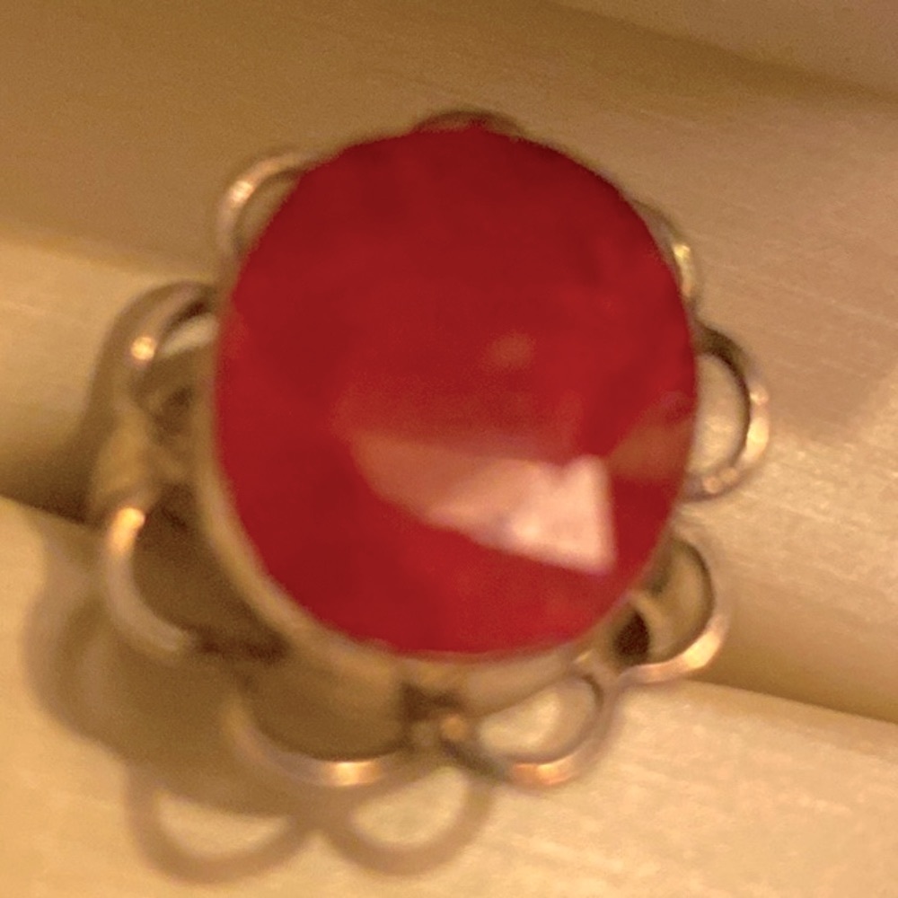 Ruby Ring Silver Flower Large Facets - image 4